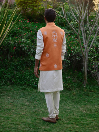 Gohar Orange Bundi And Off-White Kurta Set by Ankit V Kapoor available on Indiaspopup.com