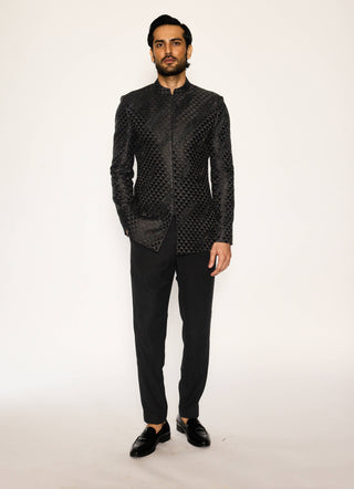 Noir deep black bandhgala and pants