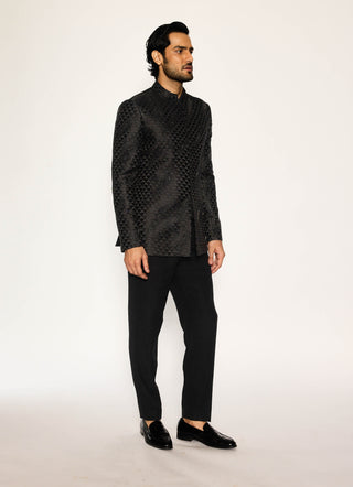 Noir deep black bandhgala and pants