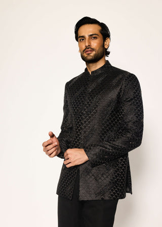 Noir deep black bandhgala and pants