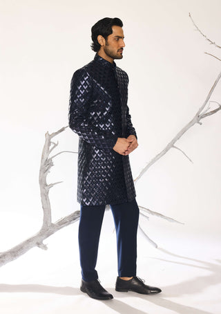 Frostline dusk blue indo western jacket set