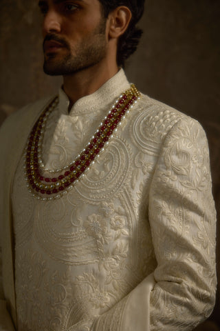 Afreen monochrome ivory sherwani set