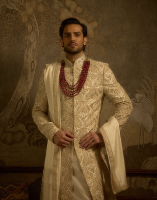 Mehraan ivory silk sherwani set