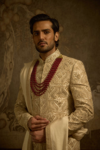 Mehraan ivory silk sherwani set