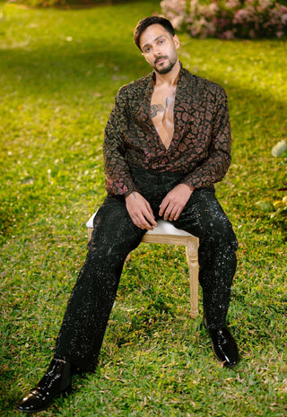 Noir regent black gold print shirt and trouser