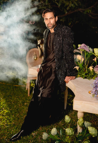 Phantom edge black kurta and jacket set