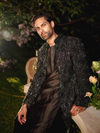 Phantom edge black kurta and jacket set