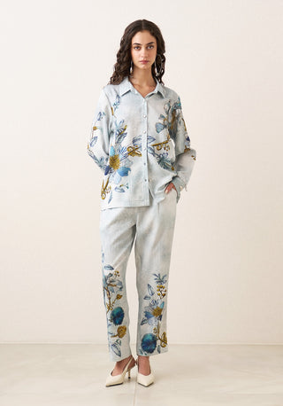 Rose shirt with straight-leg pants