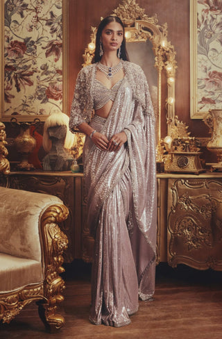 Ada grey drape sari and cape set