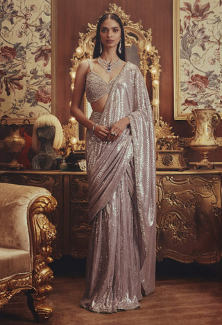 Ada grey drape sari and cape set