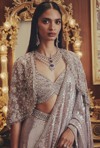 Ada grey drape sari and cape set