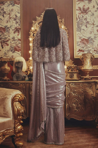 Ada grey drape sari and cape set