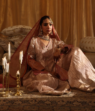 Rose gold short kurti and sharara set