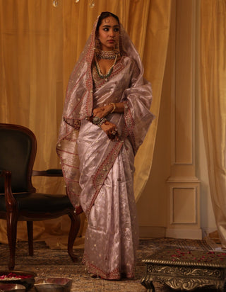 Purple 6-yard pure zari tissue sari and blouse