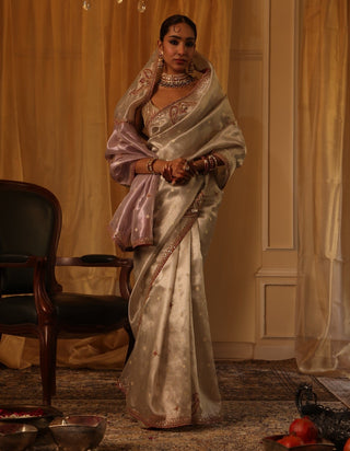Ivory 6-yard pure zari tissue sari set