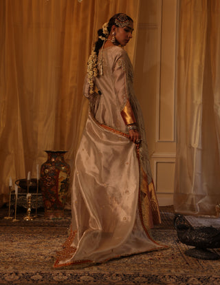 Rose gold pure zari tissue anarkali and dupatta