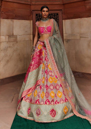 Hot Pink Banarsi Chanderi Lehenga Set by Aditi Gupta available on Indiaspopup.com