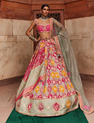 Hot Pink Banarsi Chanderi Lehenga Set by Aditi Gupta available on Indiaspopup.com