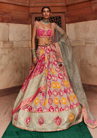 Hot Pink Banarsi Chanderi Lehenga Set by Aditi Gupta available on Indiaspopup.com