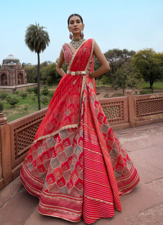 Hot Pink Banarsi Lehenga Set by Aditi Gupta available on Indiaspopup.com