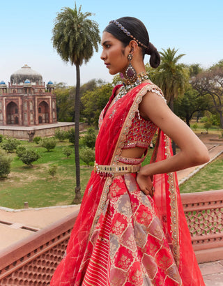 Hot Pink Banarsi Lehenga Set by Aditi Gupta available on Indiaspopup.com