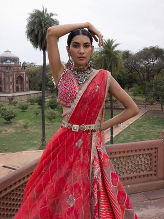 Hot Pink Banarsi Lehenga Set by Aditi Gupta available on Indiaspopup.com