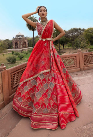 Hot Pink Banarsi Lehenga Set by Aditi Gupta available on Indiaspopup.com