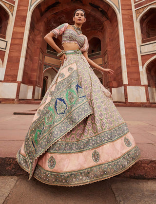 Powder Pink Bandhani Lehenga Set by Aditi Gupta available on Indiaspopup.com