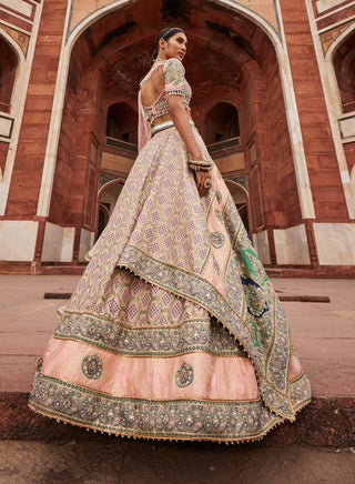 Powder Pink Bandhani Lehenga Set by Aditi Gupta available on Indiaspopup.com