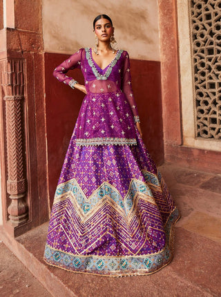 Jamuni purple lehenga and kurta set