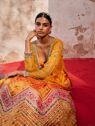 Patola Mustard Lehenga And Kurta Set by Aditi Gupta available on Indiaspopup.com