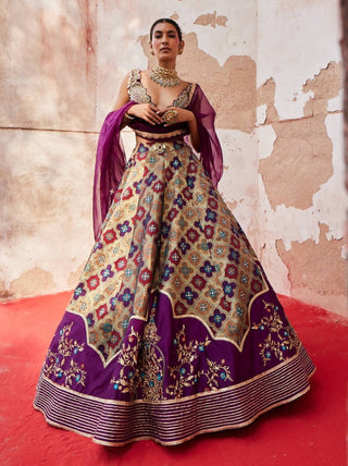 Purple Banarsi Chanderi Lehenga Set by Aditi Gupta available on Indiaspopup.com