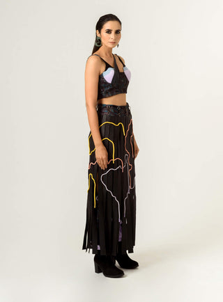 Siddhant Aggarwal-Black Agitation Trousers With Detachable Leather Skirt-INDIASPOPUP.COM