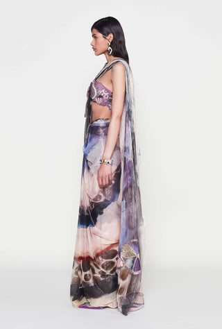 Phila Mist Purple Pre-Draped Sari And Blouse by Aisha Rao, available on Indiaspopup.com