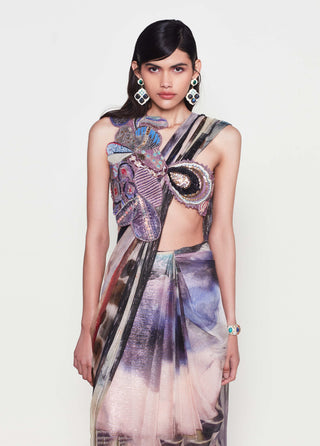 Phila Mist Purple Pre-Draped Sari And Blouse by Aisha Rao, available on Indiaspopup.com