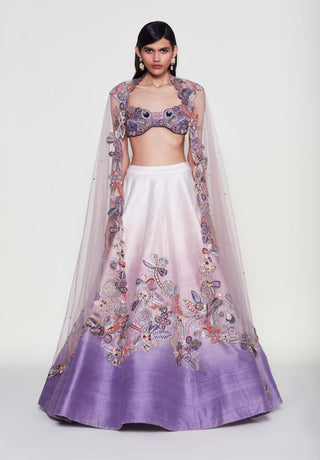 Clematis Ivory-Amethyst Lehenga Set by Aisha Rao, available on Indiaspopup.com