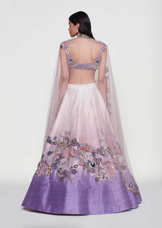 Clematis Ivory-Amethyst Lehenga Set by Aisha Rao, available on Indiaspopup.com