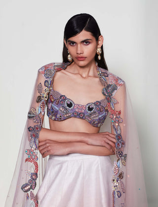 Clematis Ivory-Amethyst Lehenga Set by Aisha Rao, available on Indiaspopup.com