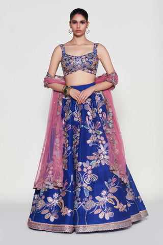 Bleue Electric Blue Lehenga Set by Aisha Rao, available on Indiaspopup.com