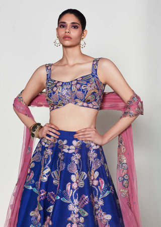 Bleue Electric Blue Lehenga Set by Aisha Rao, available on Indiaspopup.com