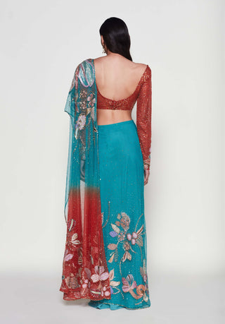 Verdance Pre-Draped Sari And Blouse by Aisha Rao, available on Indiaspopup.com