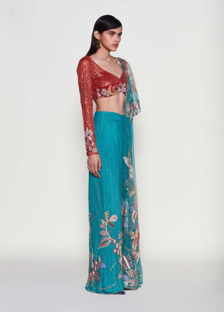 Verdance Pre-Draped Sari And Blouse by Aisha Rao, available on Indiaspopup.com