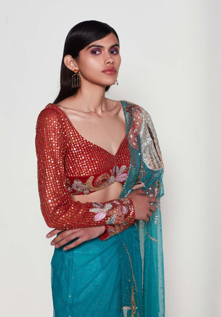 Verdance Pre-Draped Sari And Blouse by Aisha Rao, available on Indiaspopup.com