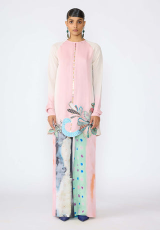 Fleur Ivory- Pink Short Kurta Set by Aisha Rao, available on Indiaspopup.com