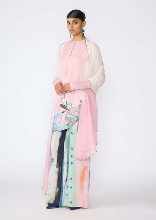 Fleur Ivory- Pink Short Kurta Set by Aisha Rao, available on Indiaspopup.com