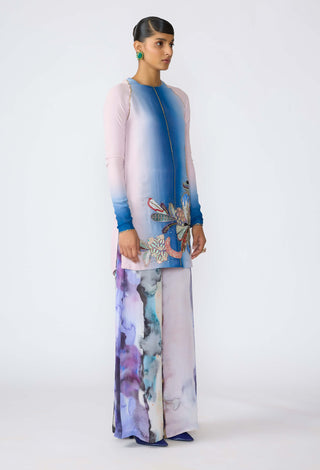 Sophie Pink- Blue Kurta Set by Aisha Rao, available on Indiaspopup.com