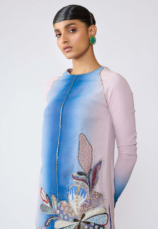 Sophie Pink- Blue Kurta Set by Aisha Rao, available on Indiaspopup.com