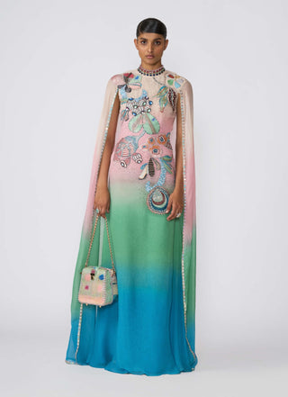 Sorbet Aurora Chiffon Gown by Aisha Rao, available on Indiaspopup.com