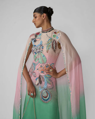 Sorbet Aurora Chiffon Gown by Aisha Rao, available on Indiaspopup.com