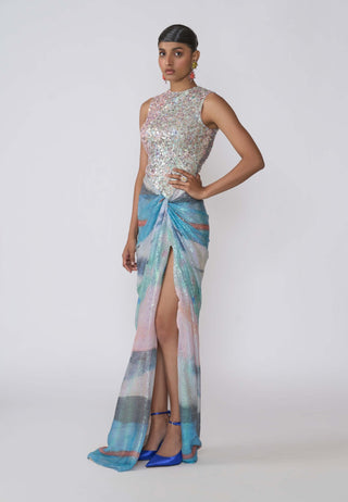 Aura Aurora Embellished Gown by Aisha Rao, available on Indiaspopup.com